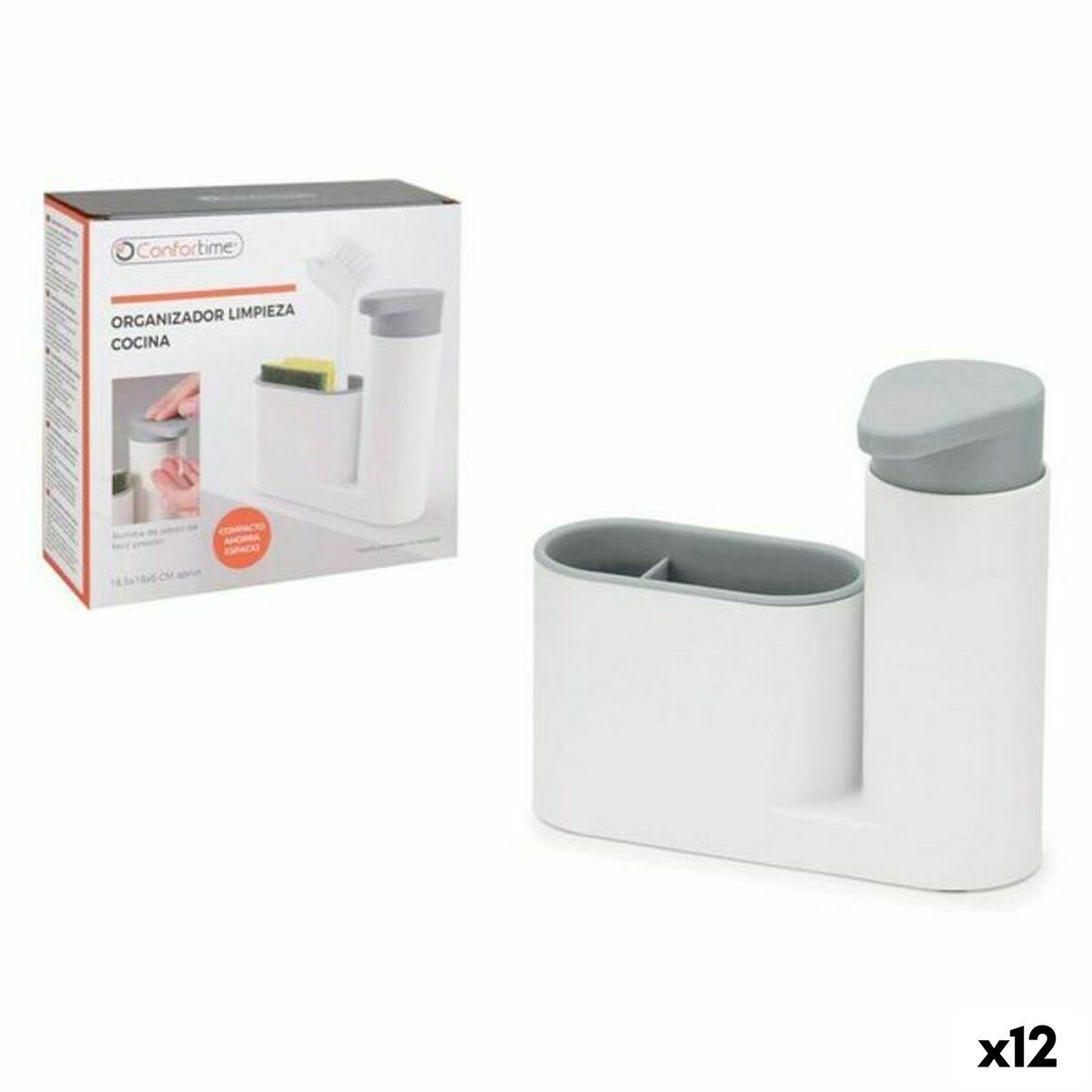 Dispensador de Jabón 2 en 1 para Fregadero Confortime 18 x 6 x 16 cm Jabonera Blanco (12 Unidades)