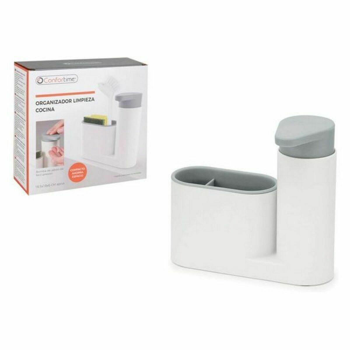 Dispensador de Jabón 2 en 1 para Fregadero Confortime 18 x 6 x 16 cm Jabonera Blanco (12 Unidades)