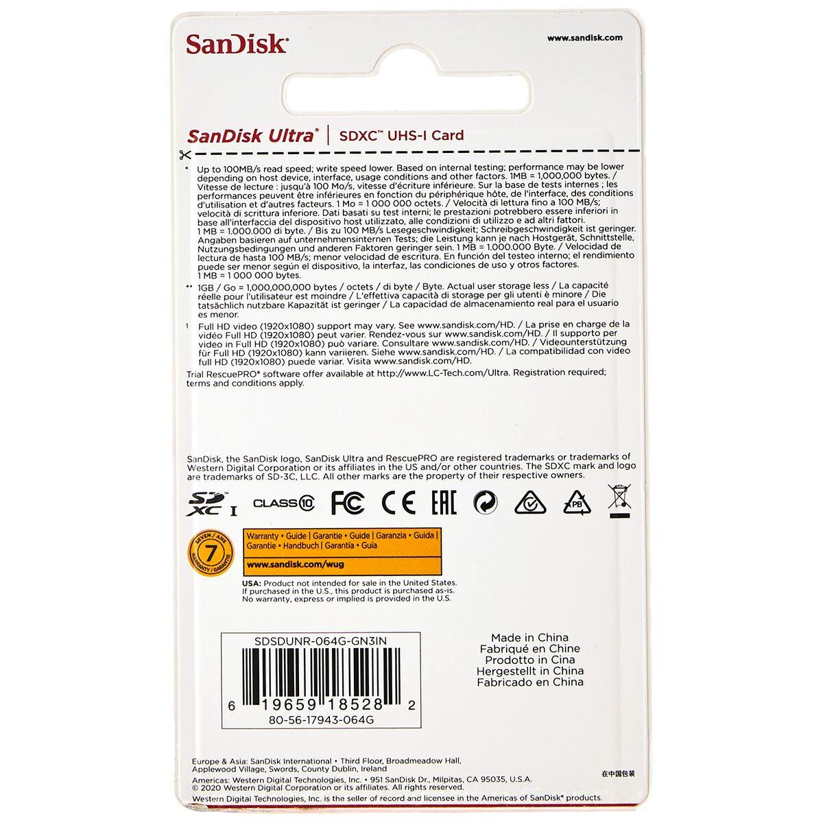 Tarjeta de Memoria SDXC SanDisk Ultra 64 GB
