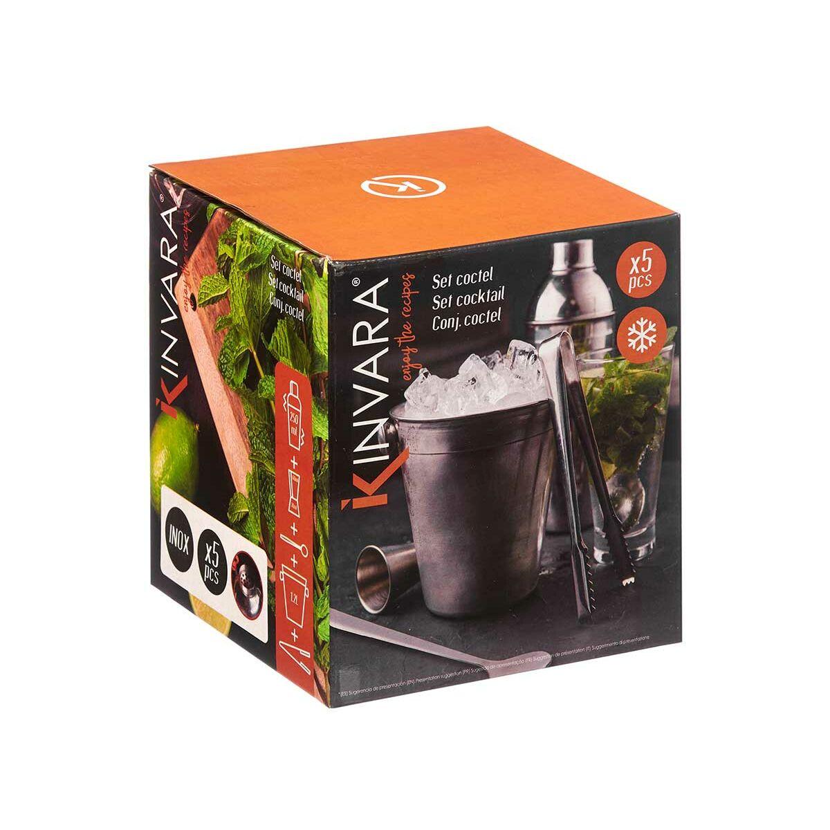 Set de Coctelería Kinvara 1351-1850 Plateado Acero Inoxidable 250 ml 5 Piezas (6 Unidades)