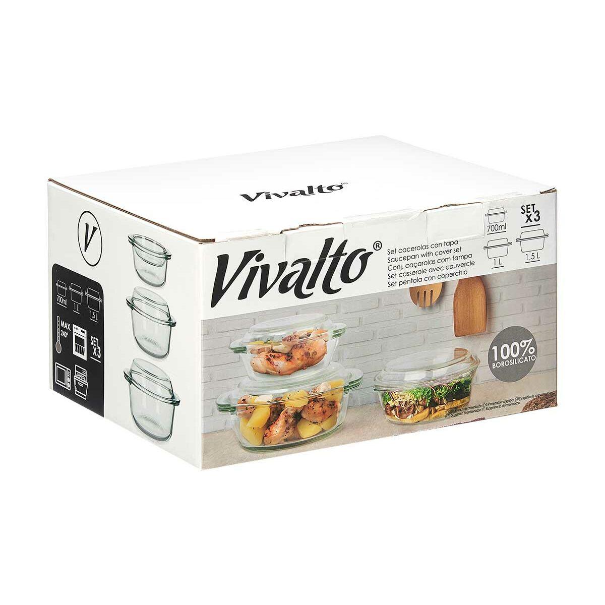 Cacerolas Vivalto CA1-15-S3 Transparente Vidrio de Borosilicato 700 ml 1 L 1,5 L Set (4 Unidades)
