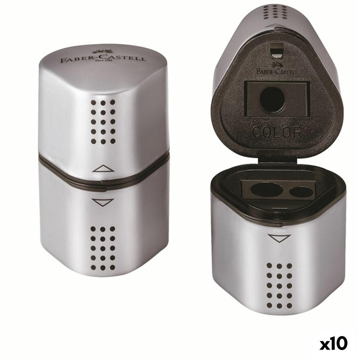 Sacapuntas Faber-Castell Grip 2001 3 en 1 Plateado Metal (10 Unidades)