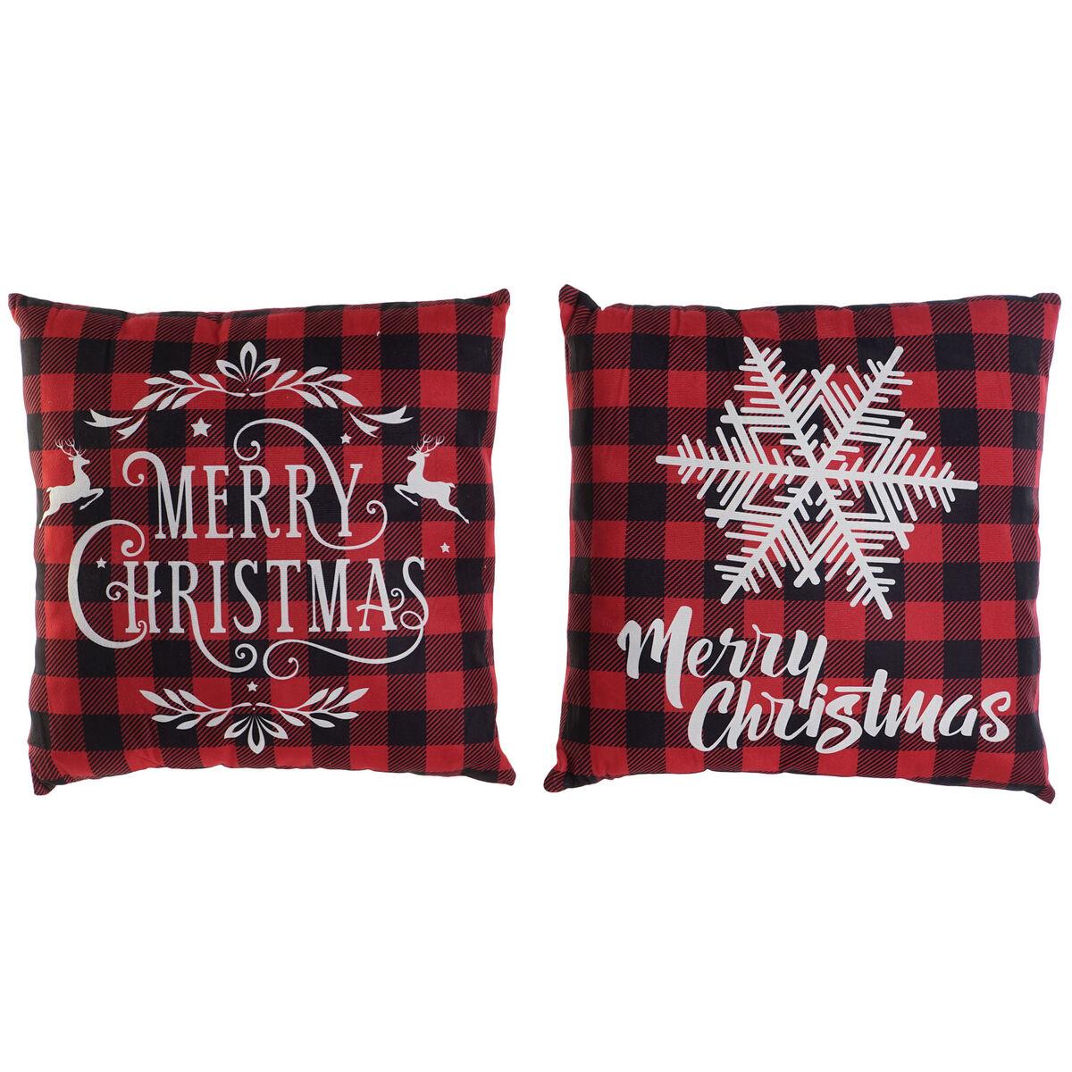 Cojín DKD Home Decor Navidad Blanco Rojo Poliéster Cuadros 40 x 10 x 40 cm (2 Unidades)