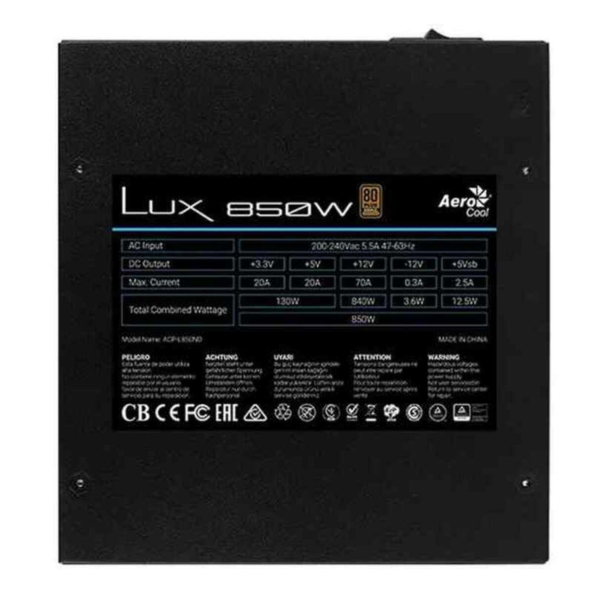 Fuente de Alimentación Aerocool LUX850 850 W 80 Plus Bronze ATX Negro