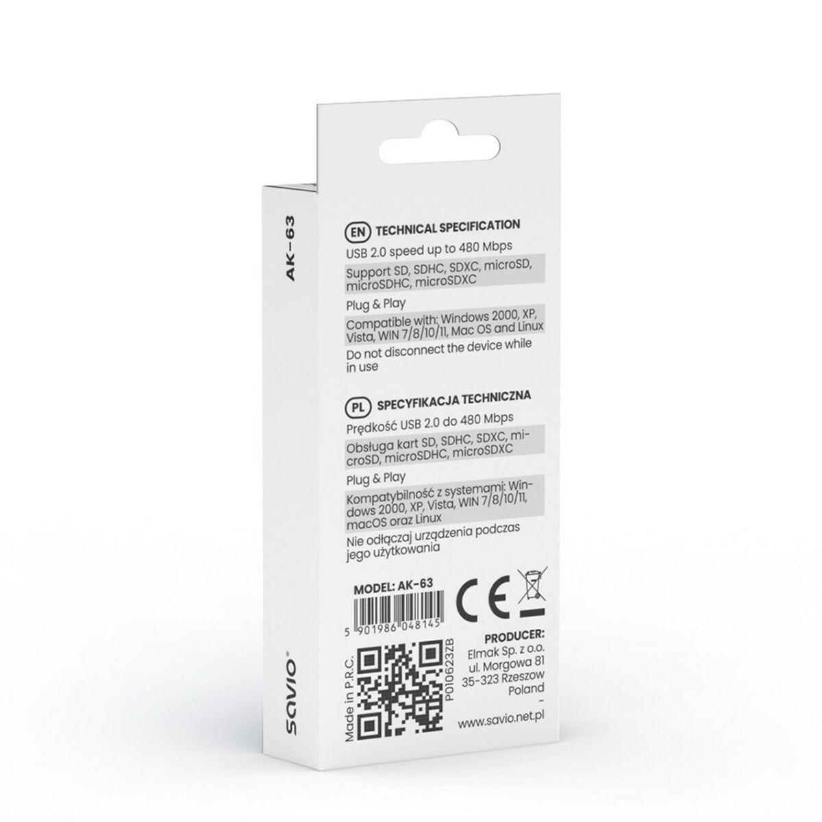Lector de Tarjetas Externo Savio AK-63 Negro