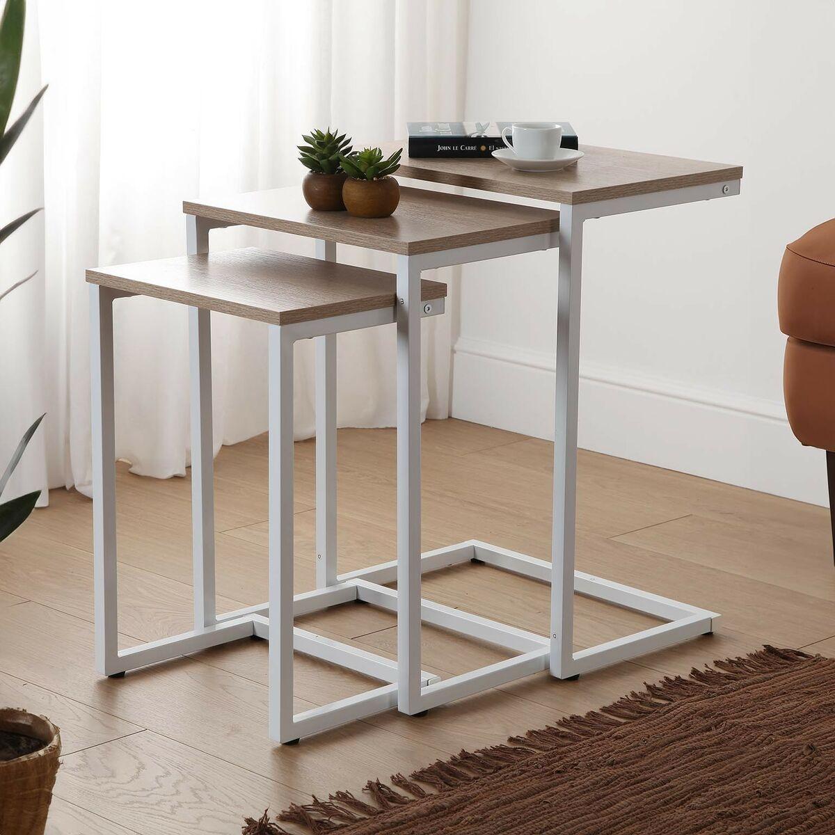 Juego de 3 mesas Versa Blanco Metal Madera MDF 30 x 60 x 46 cm