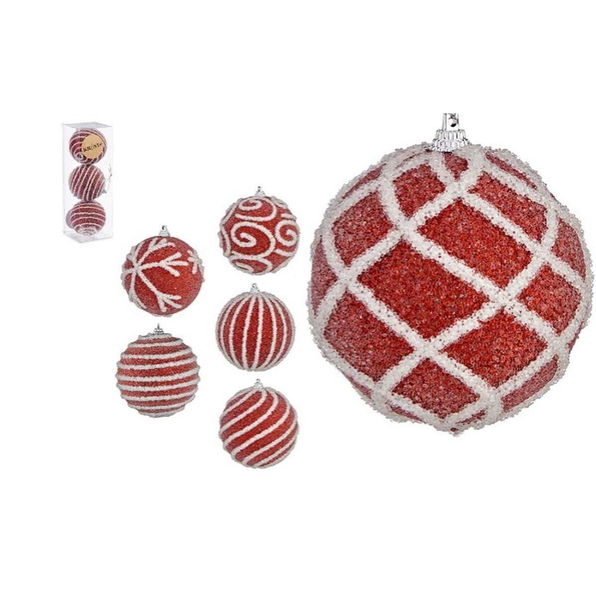 Set de Bolas de Navidad Blanco Ø 8 cm Rojo PVC (12 Unidades)