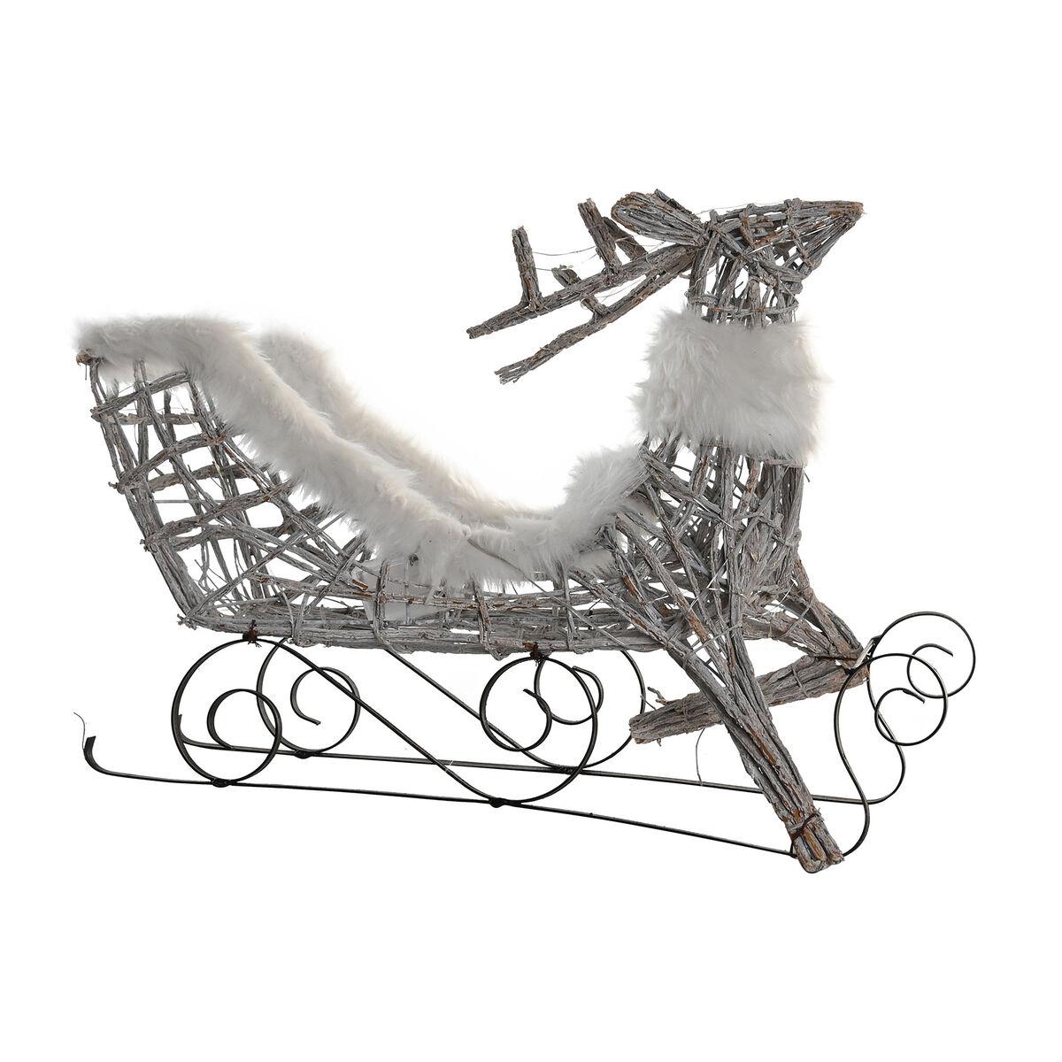 Adorno Navideño DKD Home Decor Reno y trineo Blanco Mimbre Reno 75 x 20 x 53 cm