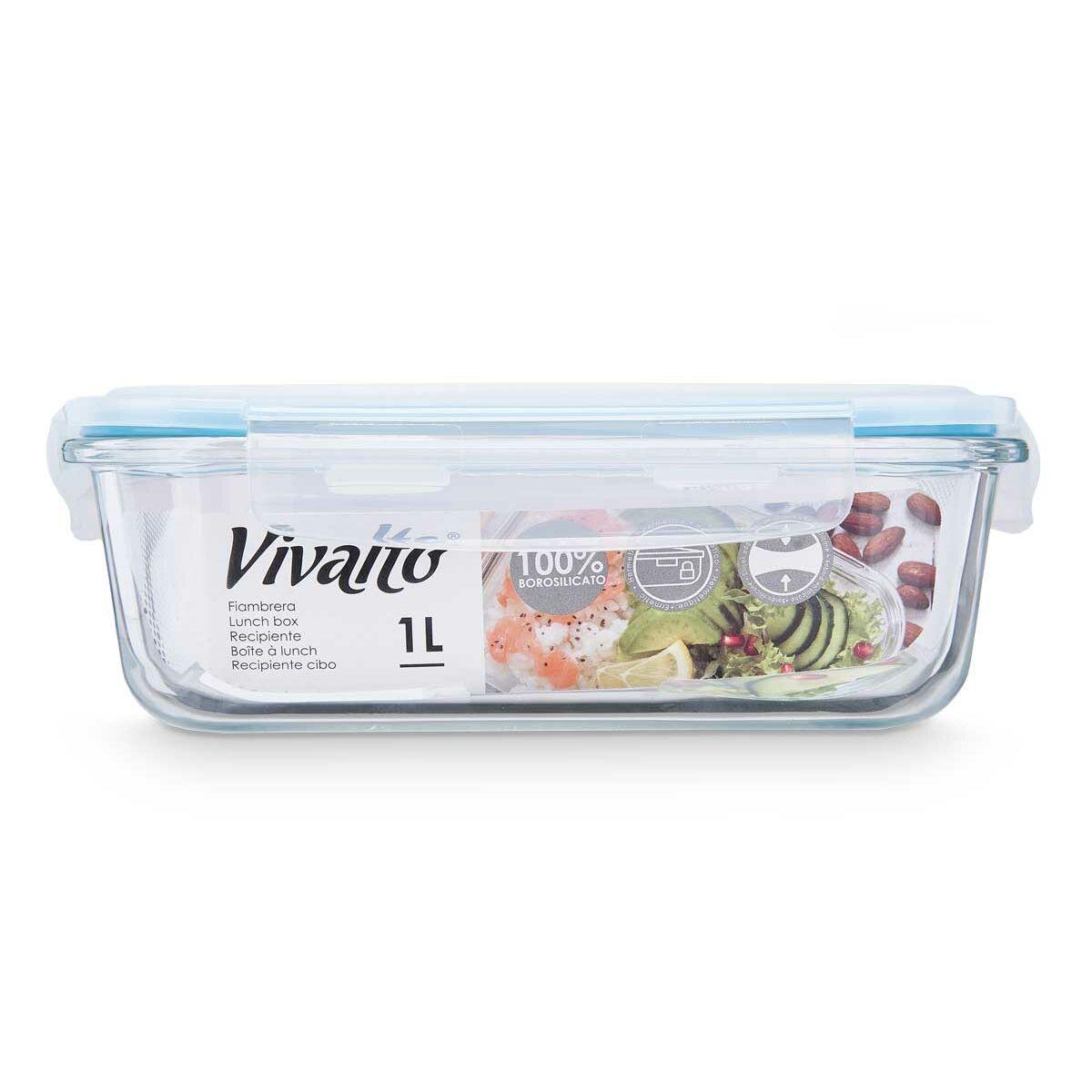 Fiambrera Vivalto 90549 Transparente Silicona Vidrio de Borosilicato 1 L 22 x 7 x 16,5 cm (12 Unidades)
