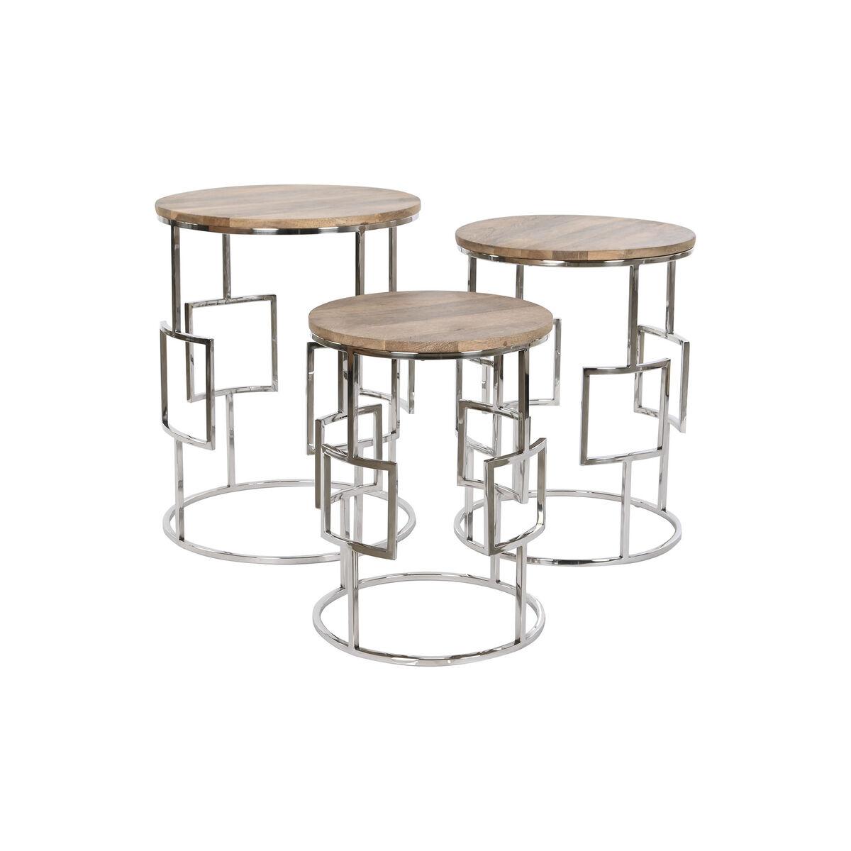 Juego de 3 mesas Home ESPRIT Marrón Plateado Natural Acero Madera de mango 49,5 x 49,5 x 62 cm