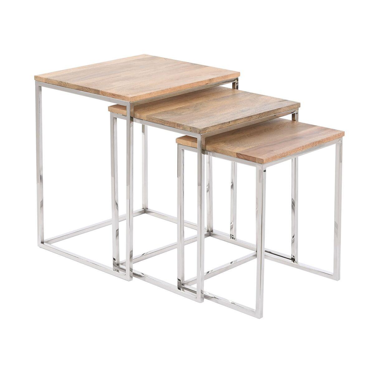 Juego de 3 mesas Home ESPRIT Marrón Plateado Natural Acero Acacia 46 x 41,5 x 55,5 cm