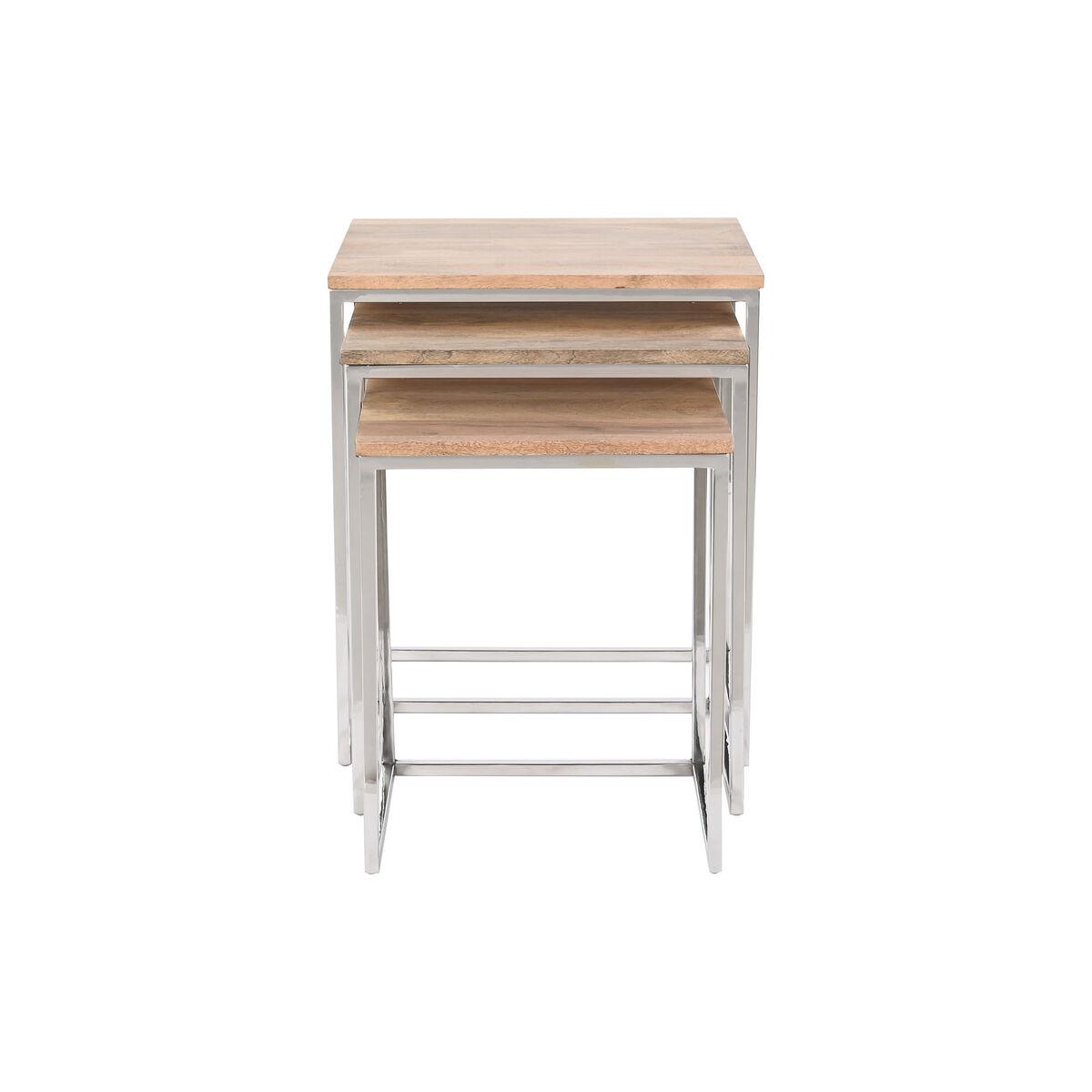 Juego de 3 mesas Home ESPRIT Marrón Plateado Natural Acero Acacia 46 x 41,5 x 55,5 cm