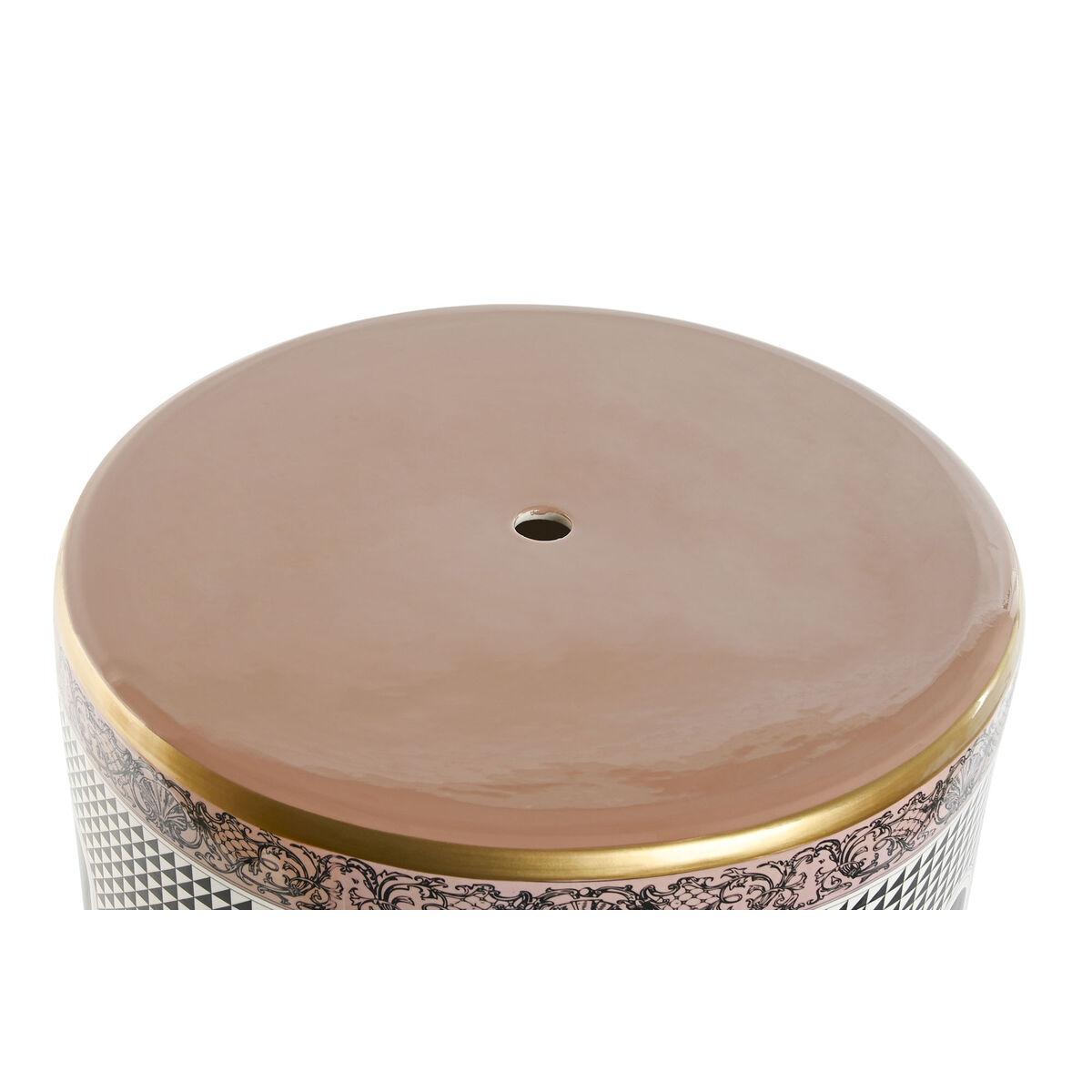 Mesa auxiliar Home ESPRIT Blanco Negro Dorado Melocotón Porcelana 33 x 33 x 42 cm