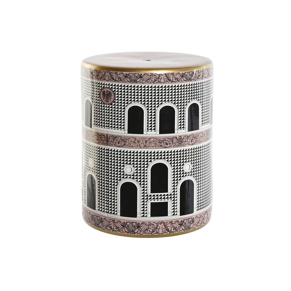 Mesa auxiliar Home ESPRIT Blanco Negro Dorado Melocotón Porcelana 33 x 33 x 42 cm