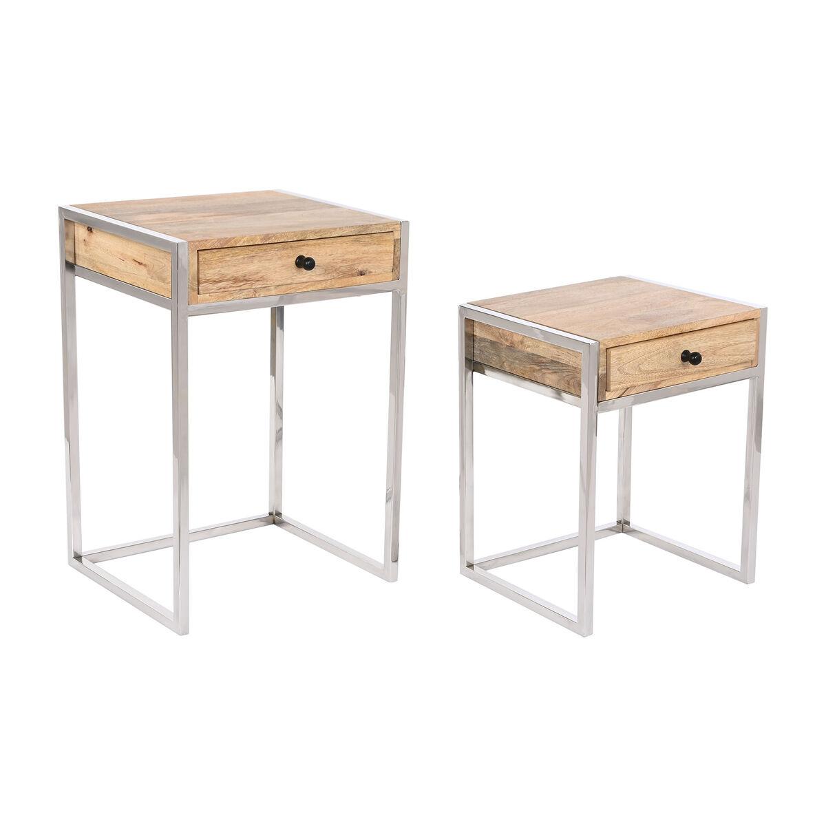 Juego de 2 mesas Home ESPRIT Marrón Plateado Natural Acero Madera de mango 45,5 x 41 x 66,5 cm