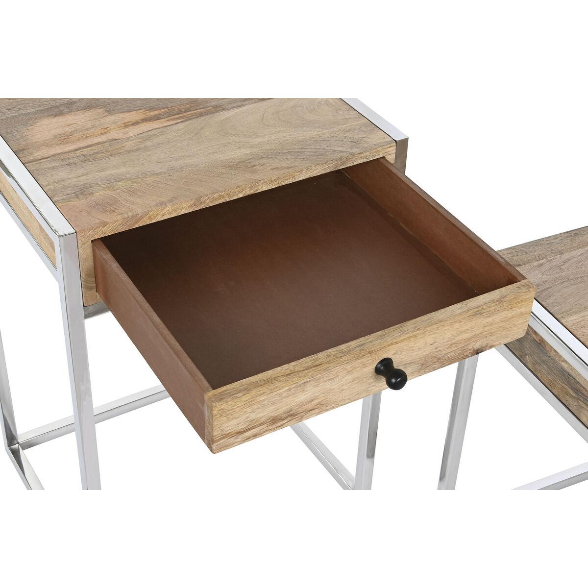 Juego de 2 mesas Home ESPRIT Marrón Plateado Natural Acero Madera de mango 45,5 x 41 x 66,5 cm