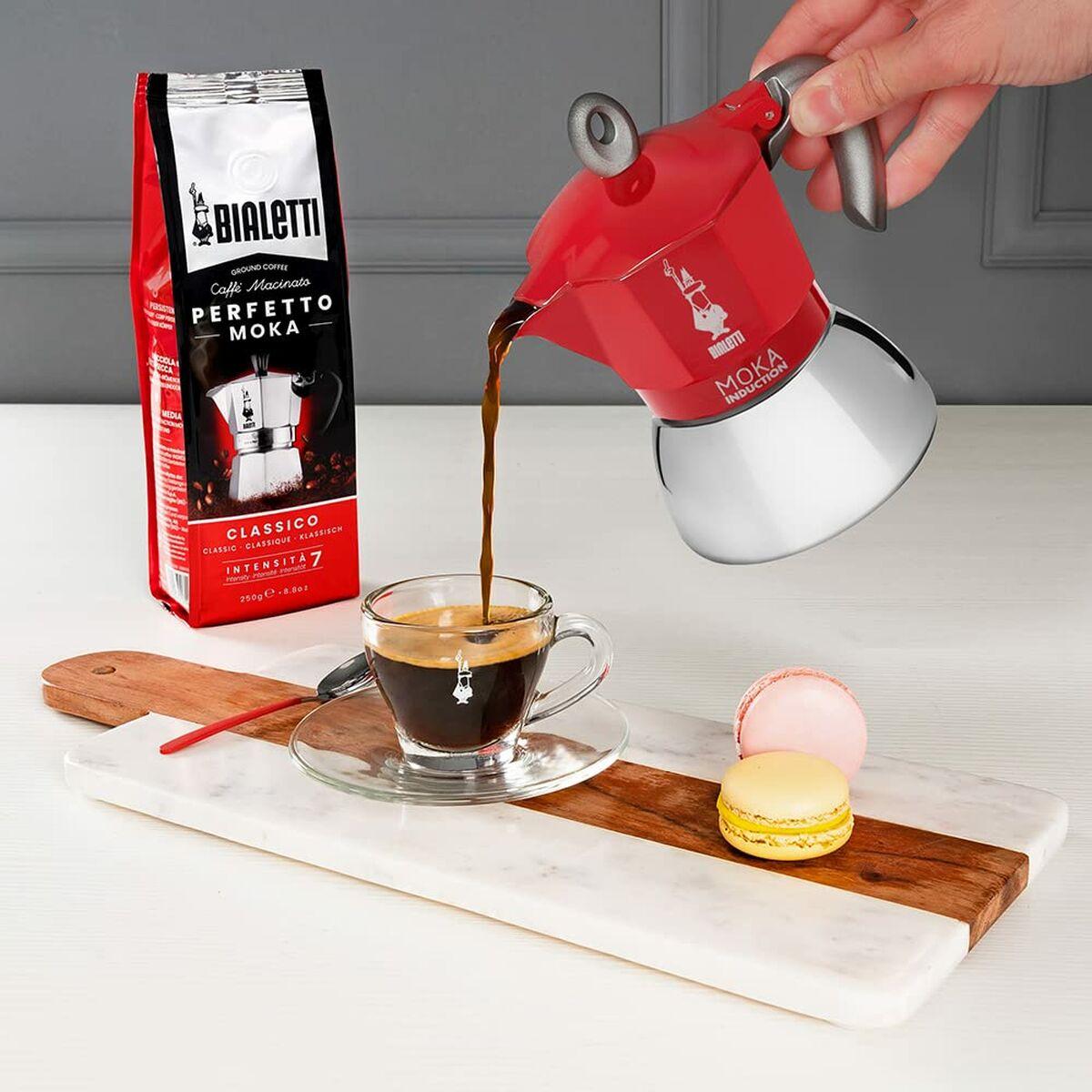 Cafetera Italiana Bialetti Moka Induction Negro Rojo Metal Acero Inoxidable Aluminio 150 ml 200 ml 4 Tazas (1 Pieza)