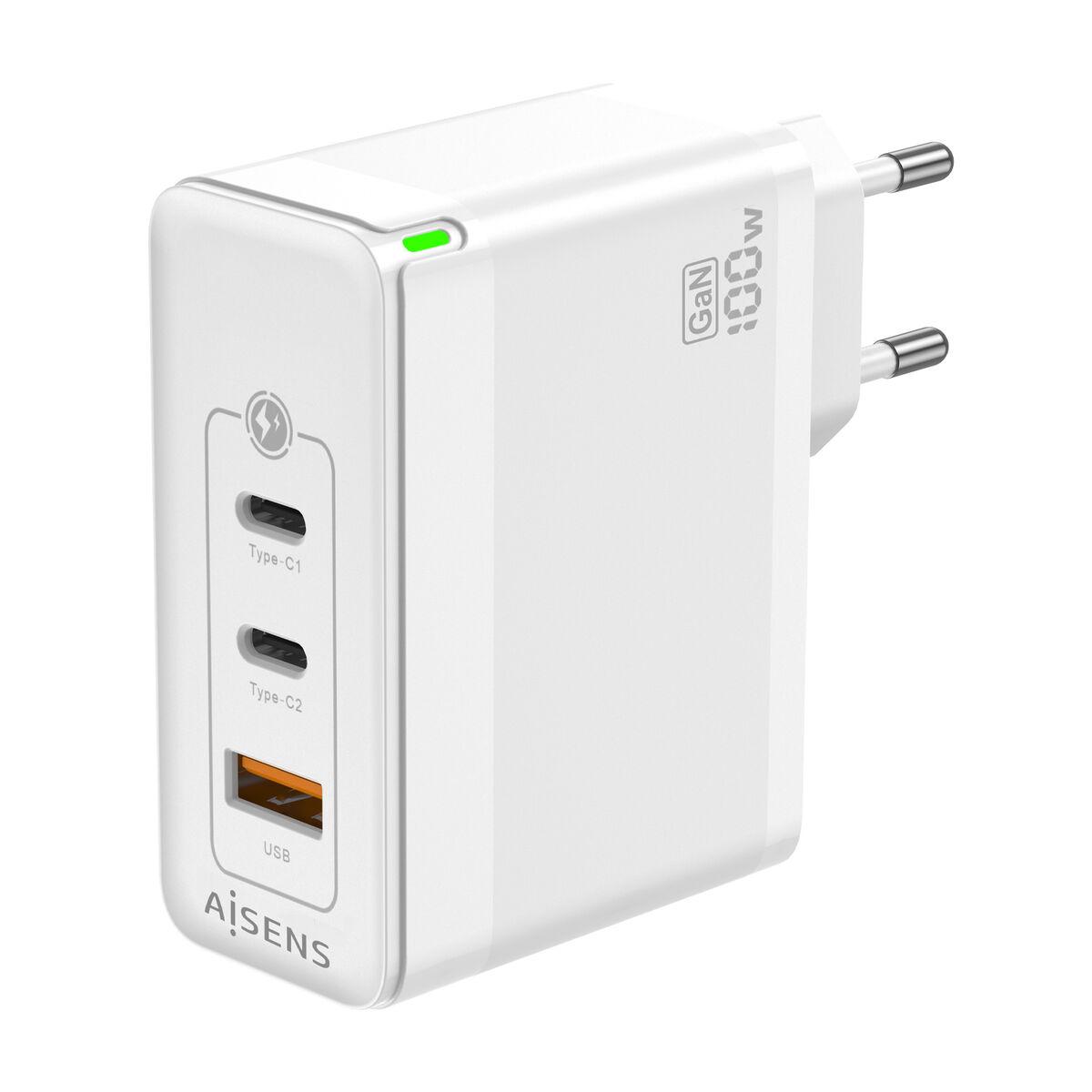 Cargador de Pared Aisens GAN ASCH-100W3P008-W Blanco 100 W