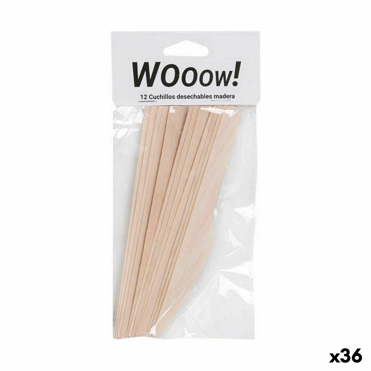 Set de Cuchillos Desechables Madera 12 Piezas 16,5 x 2,2 x 1,8 cm (36 Unidades)