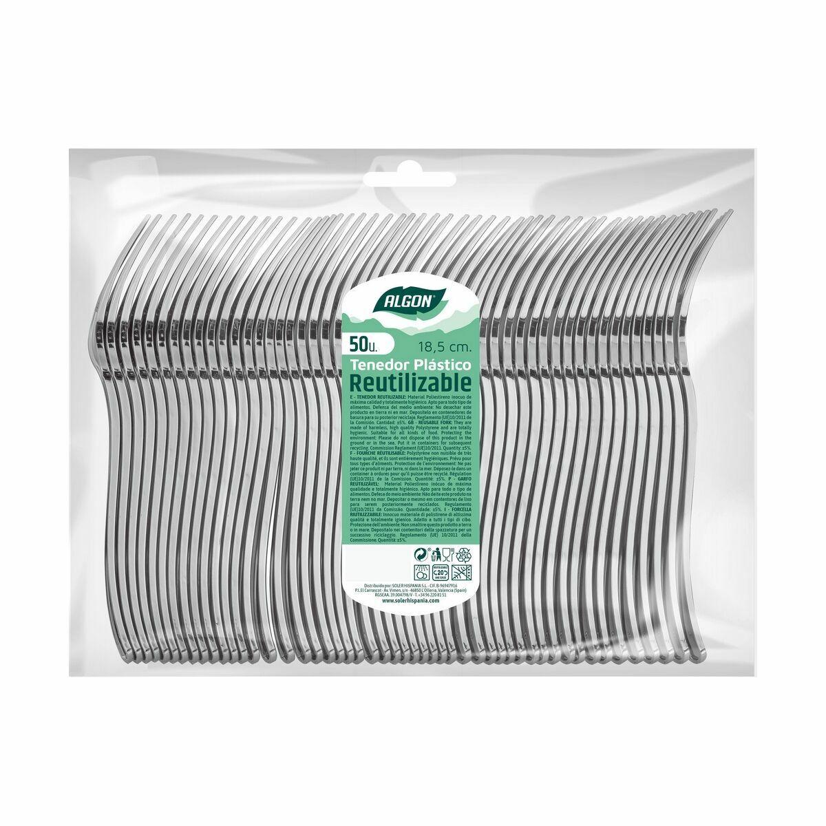 Set de tenedores reutilizables Algon Plateado 50 Piezas 18,5 cm (20 Unidades)