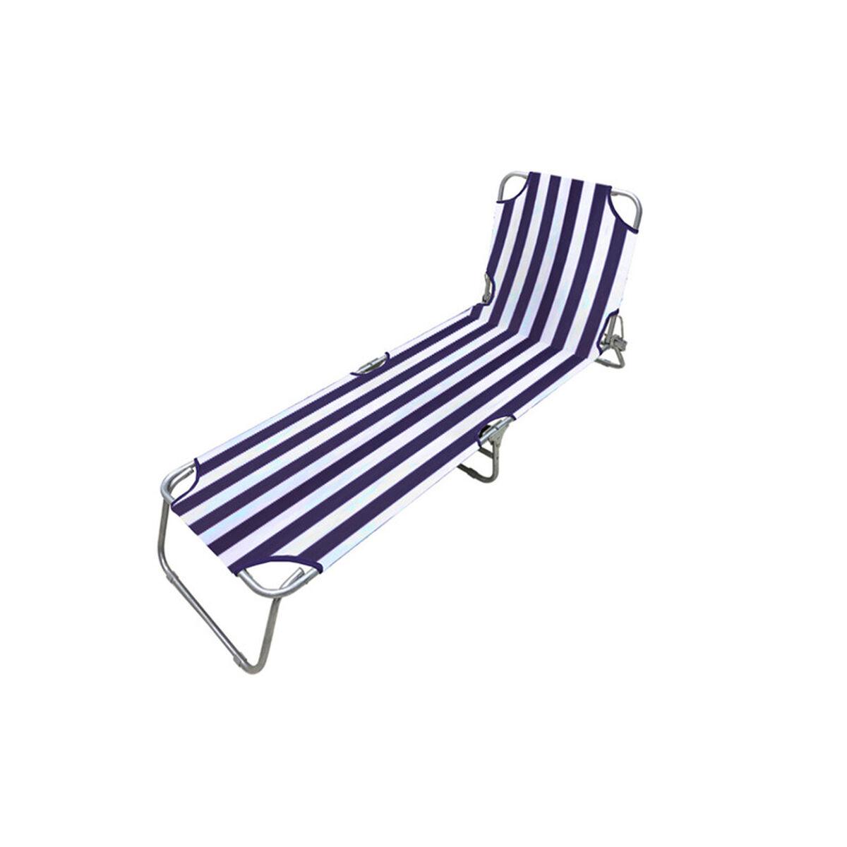 Marbueno Tumbona Plegable Acero Rayas Azules y Blancas Playa y Piscina 187X55X24 cm 10020