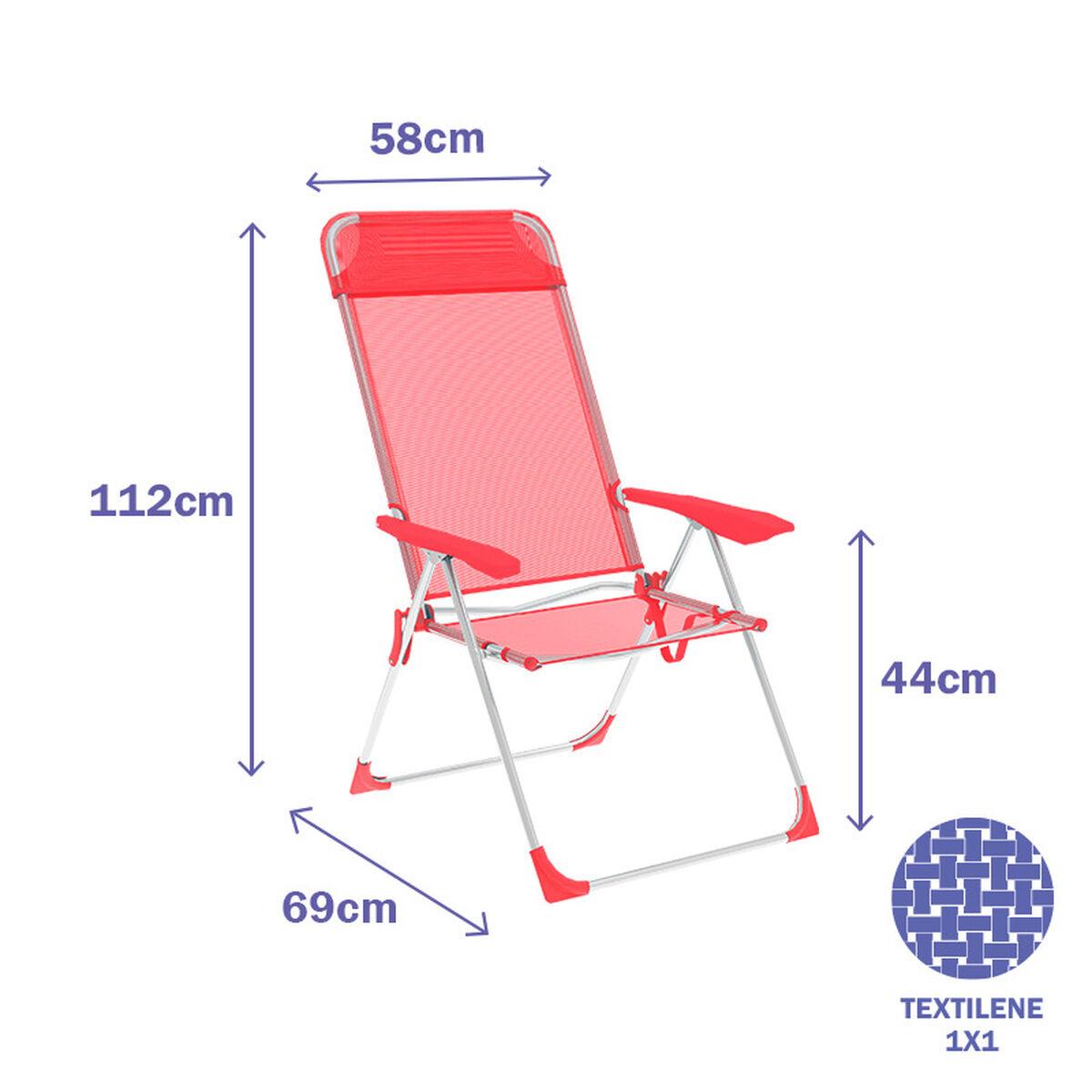 Marbueno Silla Plegable 5 Posiciones Aluminio con Cojin Coral Playa y Piscina 69X58X110 cm 10360