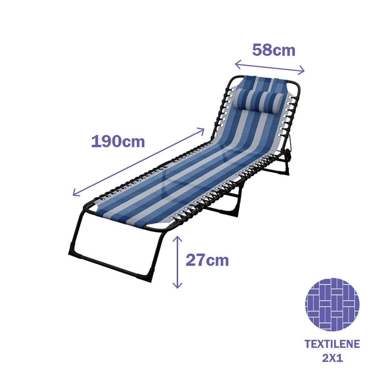 Marbueno Tumbona Plegable Acero Con Cojin Jardin y Piscina 190X58X27 cm Rayas Azules 10171