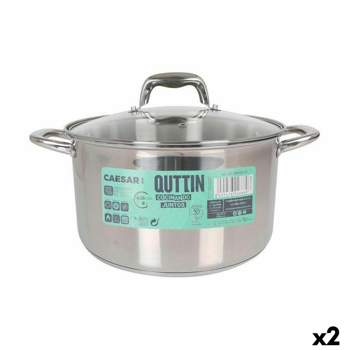 Olla con Tapa de Cristal Quttin Caesar Acero ø 26 x 15,5 cm (2 Unidades)