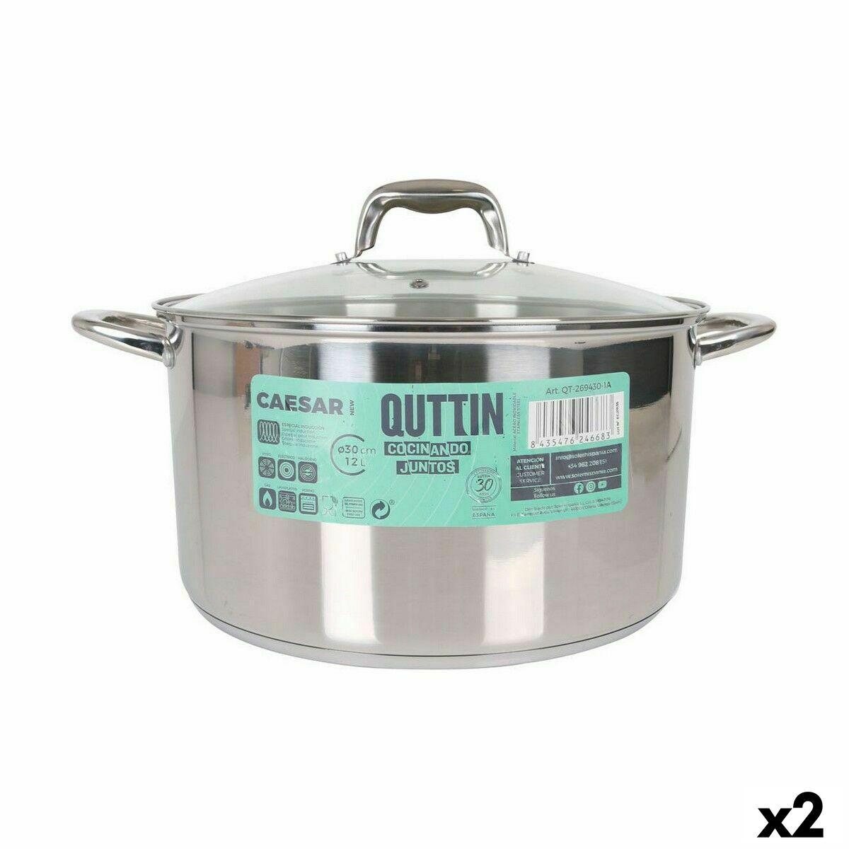 Olla con Tapa de Cristal Quttin Caesar Acero ø 30 x 17,5 cm (2 Unidades)