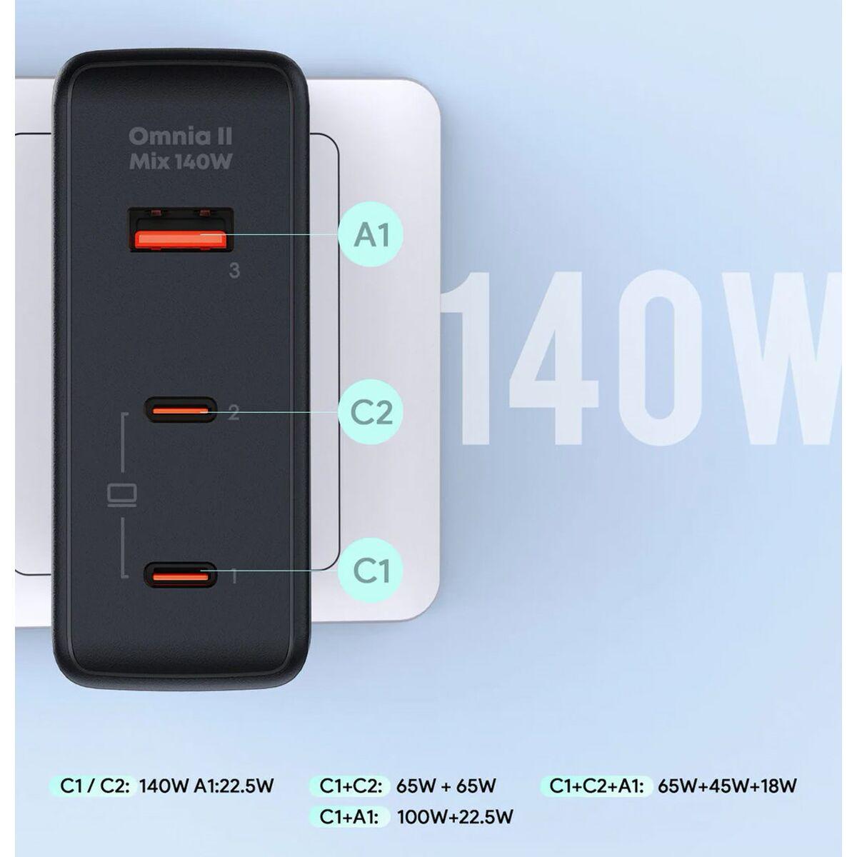 Cargador de Pared Aukey PA-B7O Negro 140 W