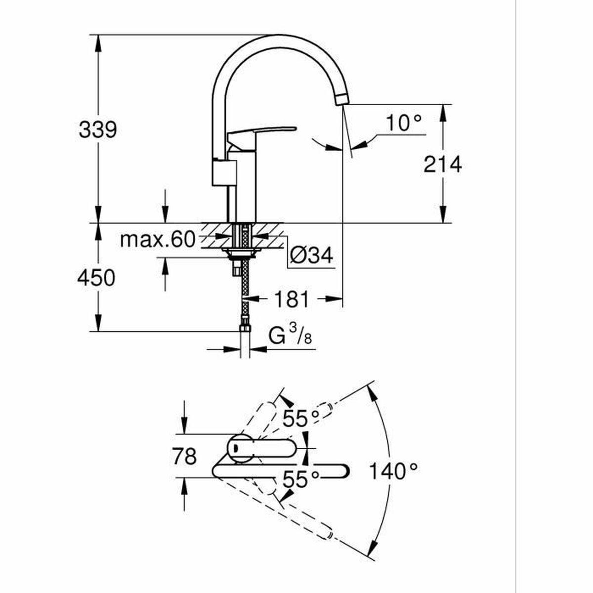 Grifo para Cocina Grohe Wave Cosmopolitan - 32449001 Forma de C Metal