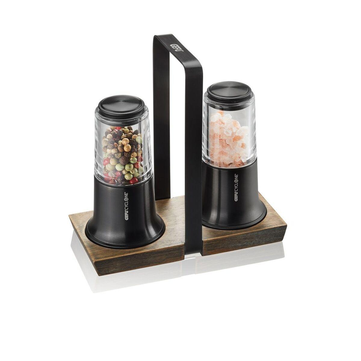 Set de Salero y Pimentero Gefu G-34642 Negro Transparente Madera Silicona Acero Inoxidable 2 Piezas