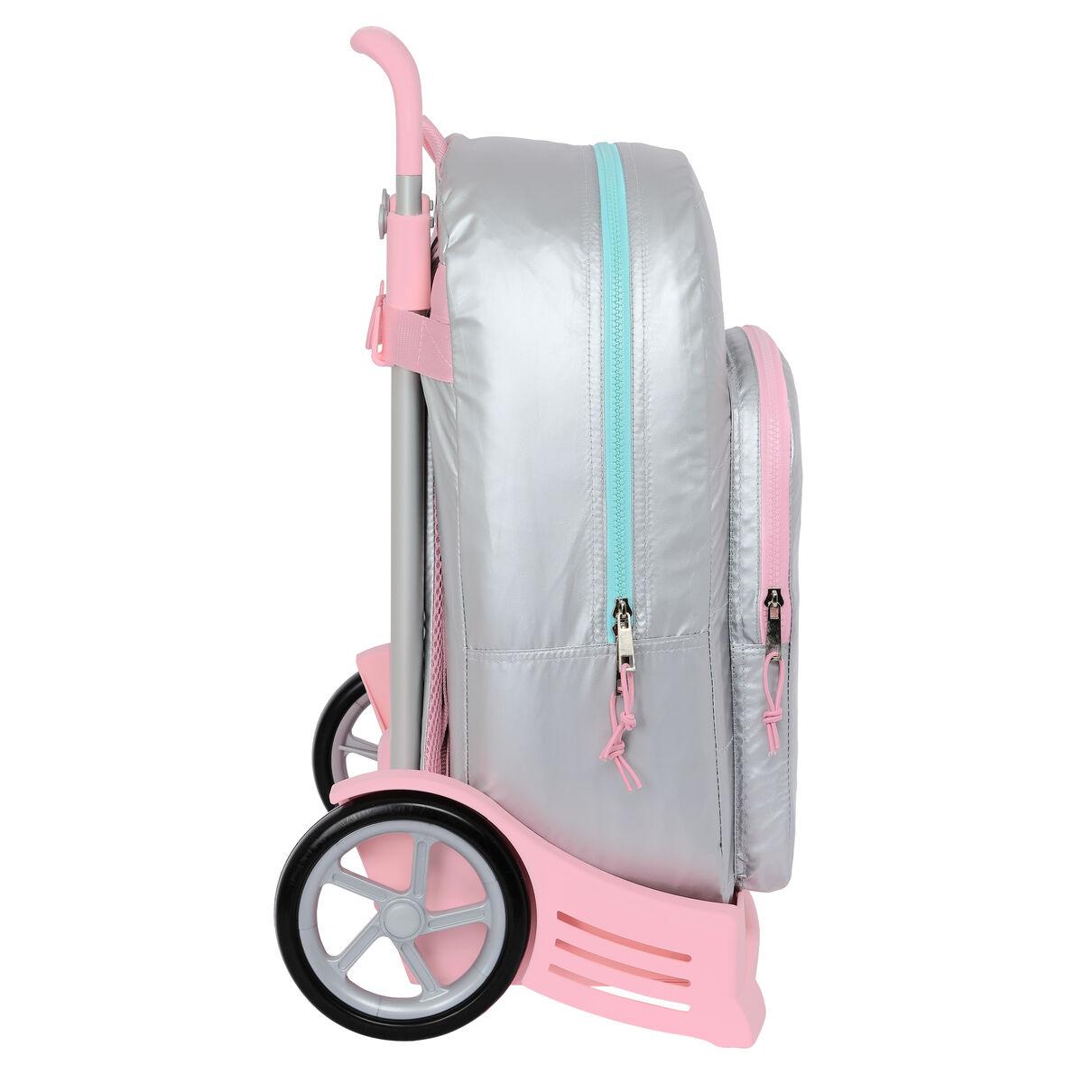 Mochila Escolar con Ruedas Benetton Silver Acolchado Plateado 30 x 46 x 14 cm