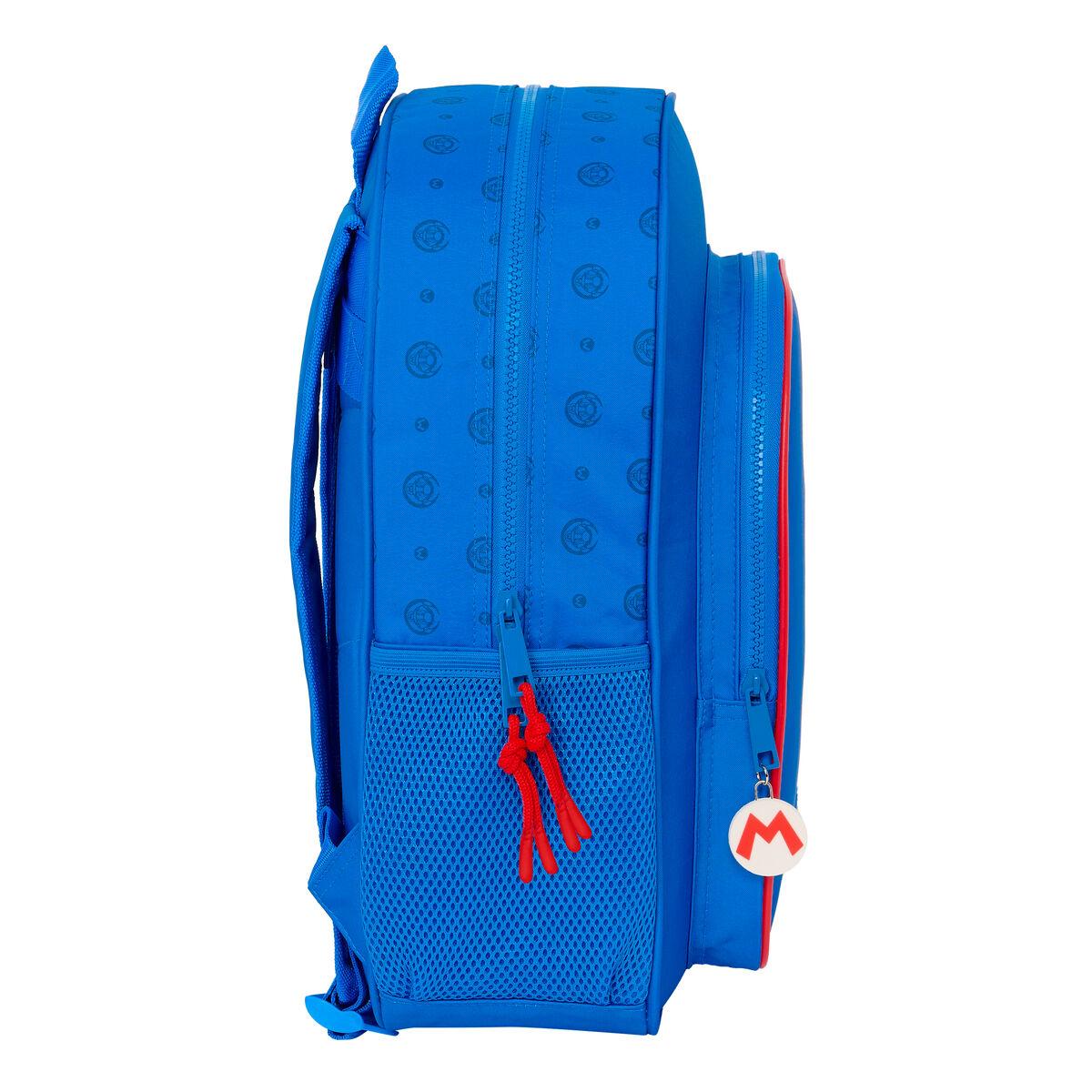 Mochila Escolar Super Mario Play Azul Rojo 32 X 38 X 12 cm