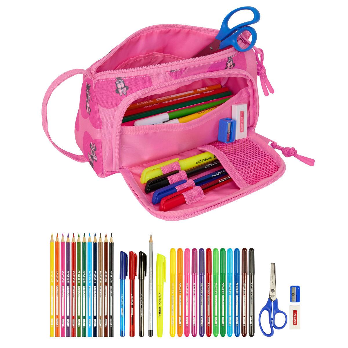 Estuche Escolar con Accesorios Minnie Mouse Loving Rosa 20 x 11 x 8.5 cm (32 Piezas)
