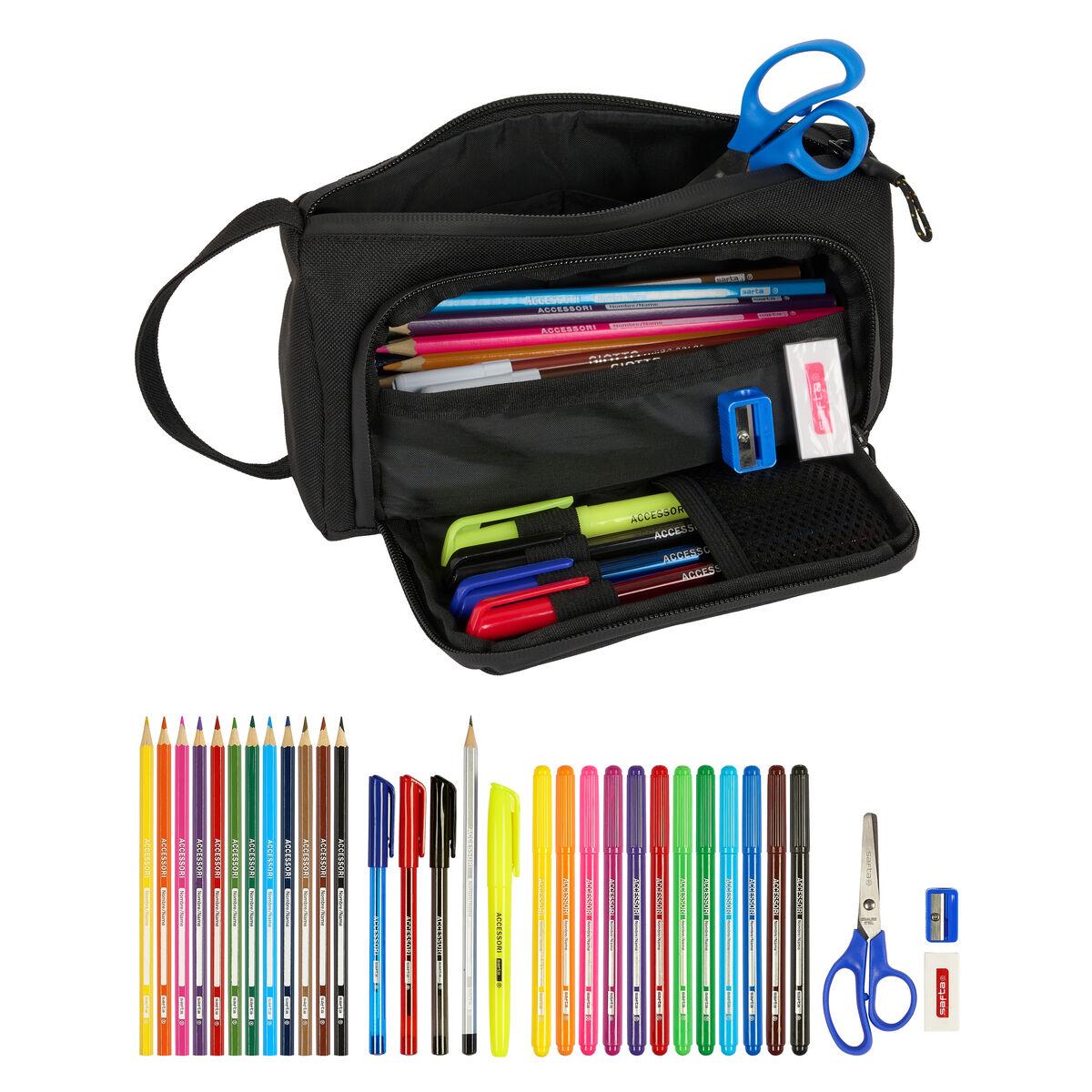 Estuche Escolar con Accesorios Real Madrid C.F. Negro 20 x 11 x 8.5 cm (32 Piezas)