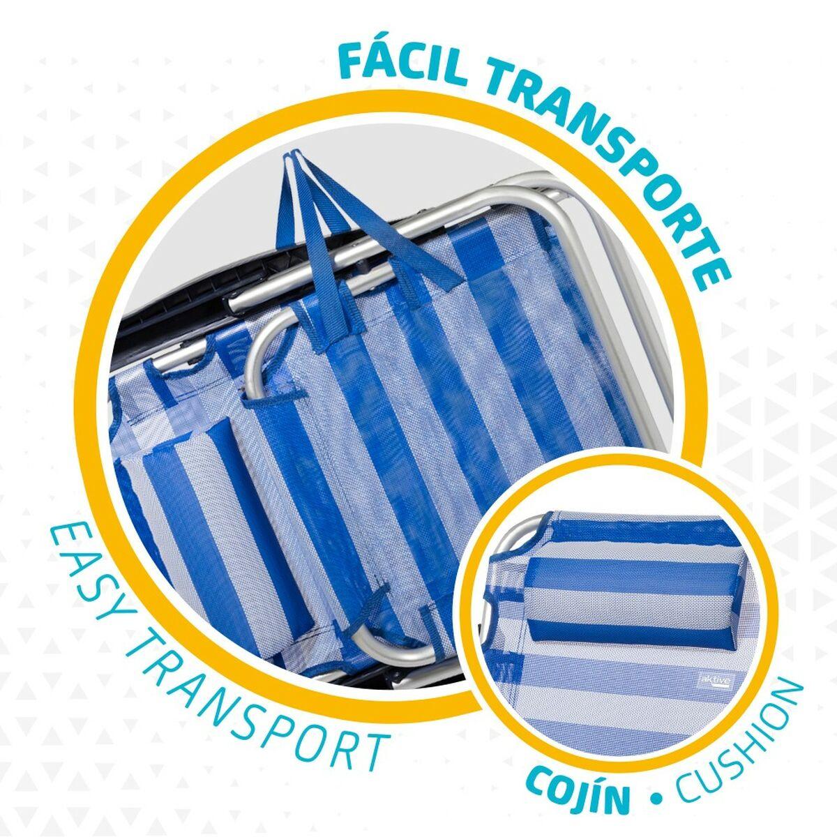 Silla de Playa Aktive Plegable Cojín Blanco Azul 48 x 84 x 46 cm (2 Unidades)
