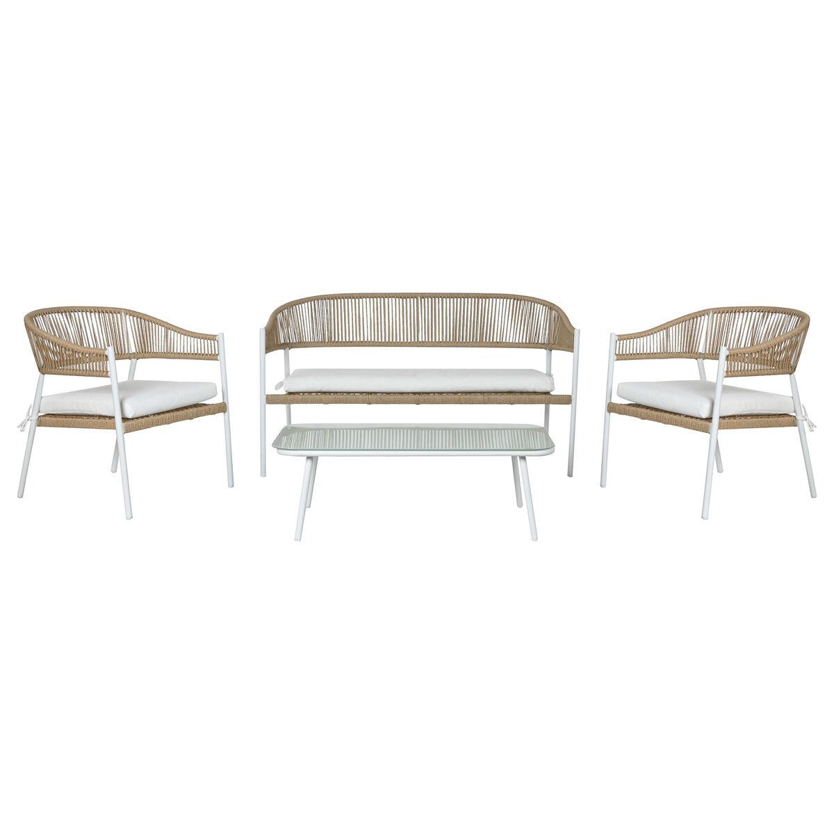 Conjunto de Mesa, Banco y 2 Sillas Home ESPRIT Aluminio Cristal ratán sintético 126 x 63 x 67 cm