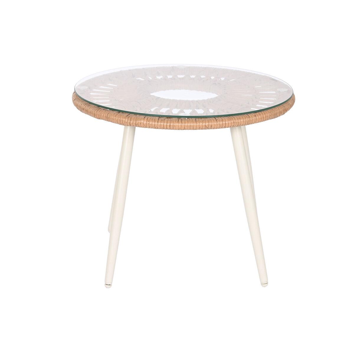 Conjunto de Mesa con 2 Sillones Home ESPRIT Blanco Beige Gris Metal Cristal ratán sintético 55 x 55 x 47 cm