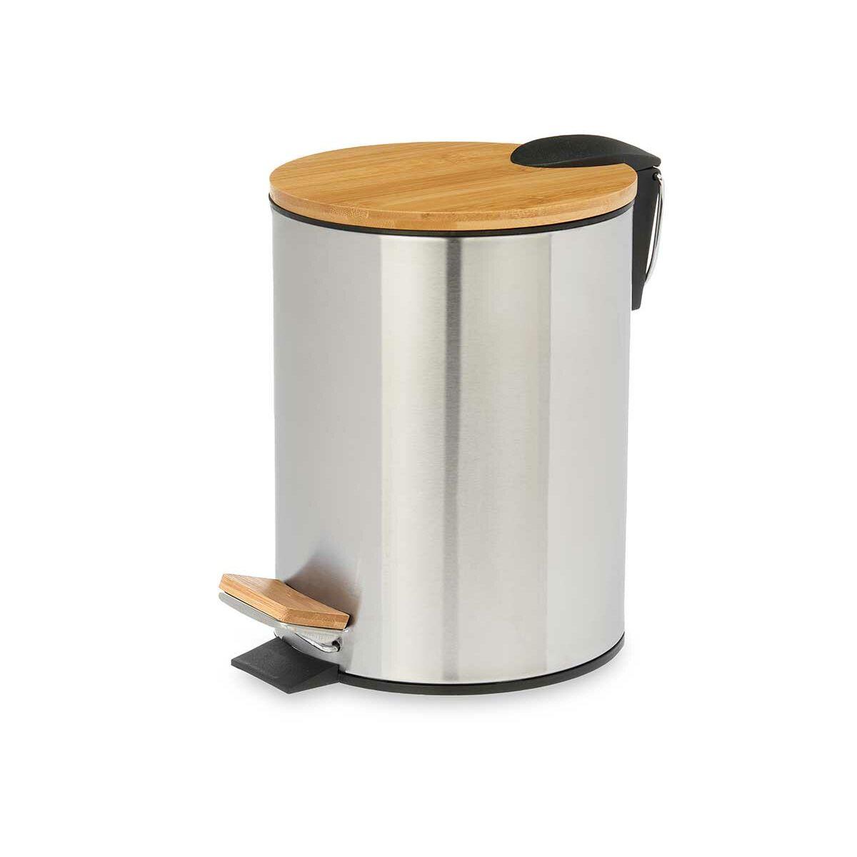 Papelera con Pedal Berilo B0353S-5L Marrón Plateado Bambú Acero Inoxidable 5 L (4 Unidades)
