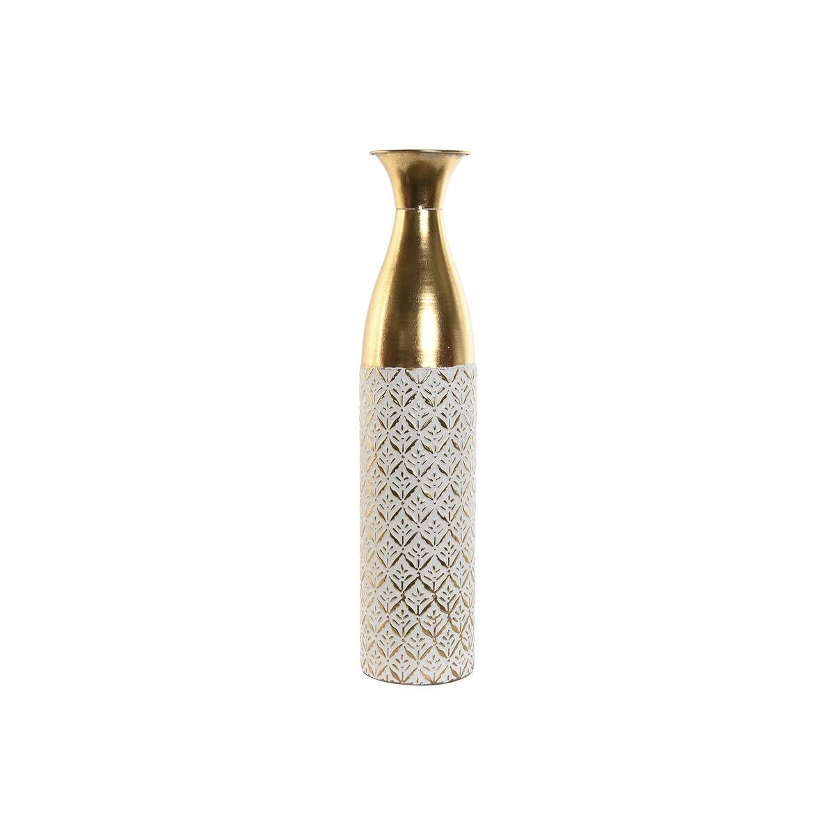 Jarrón Home ESPRIT Blanco Dorado Metal 14 x 14 x 63 cm