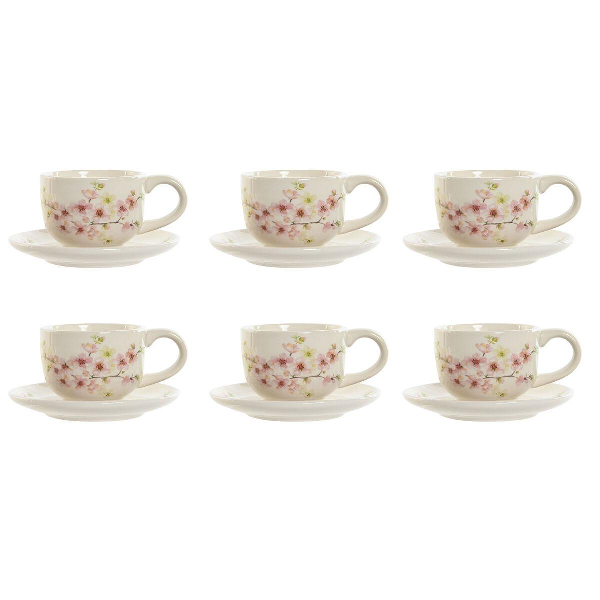 Juego de Tazas de Café Home ESPRIT Amarillo Blanco Rosa Lila Metal Dolomita 180 ml