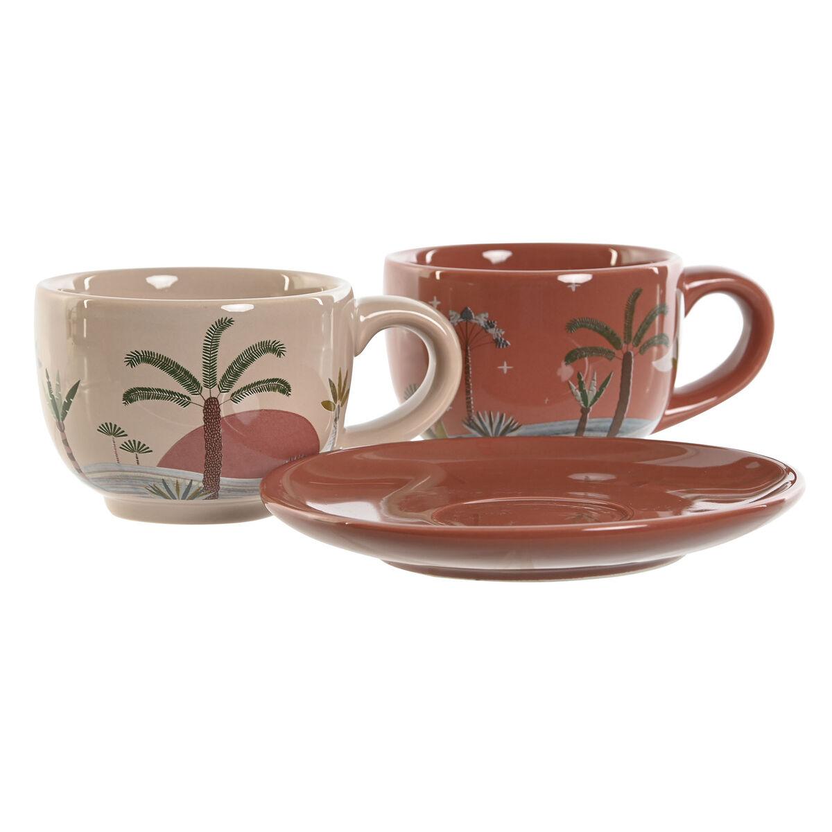 Juego de Tazas de Café Home ESPRIT Amarillo Beige Terracota Lila Metal Dolomita 180 ml