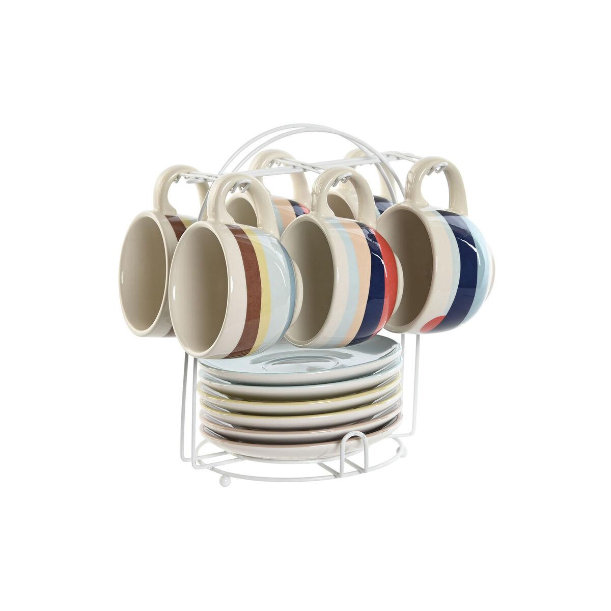 Juego de Tazas de Café Home ESPRIT Amarillo Azul Verde Lila Metal Dolomita 180 ml