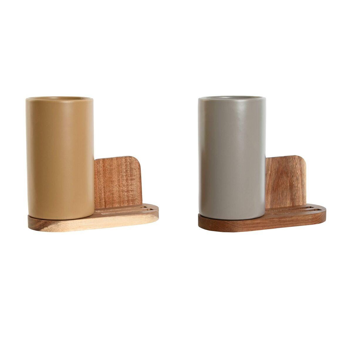 Bote para Utensilios de Cocina Home ESPRIT Acacia Dolomita 20 x 9,5 x 18,5 cm (2 Unidades)