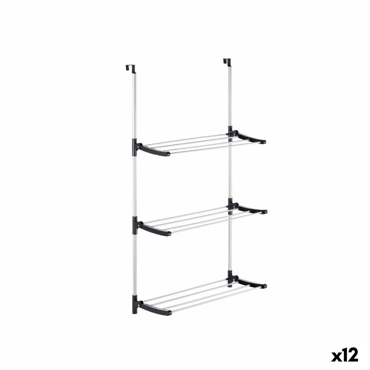 Tendedero Plegable Kipit 17018 Negro Plateado Metal Plástico 65,5 x 29 x 129 cm Puertas (12 Unidades)