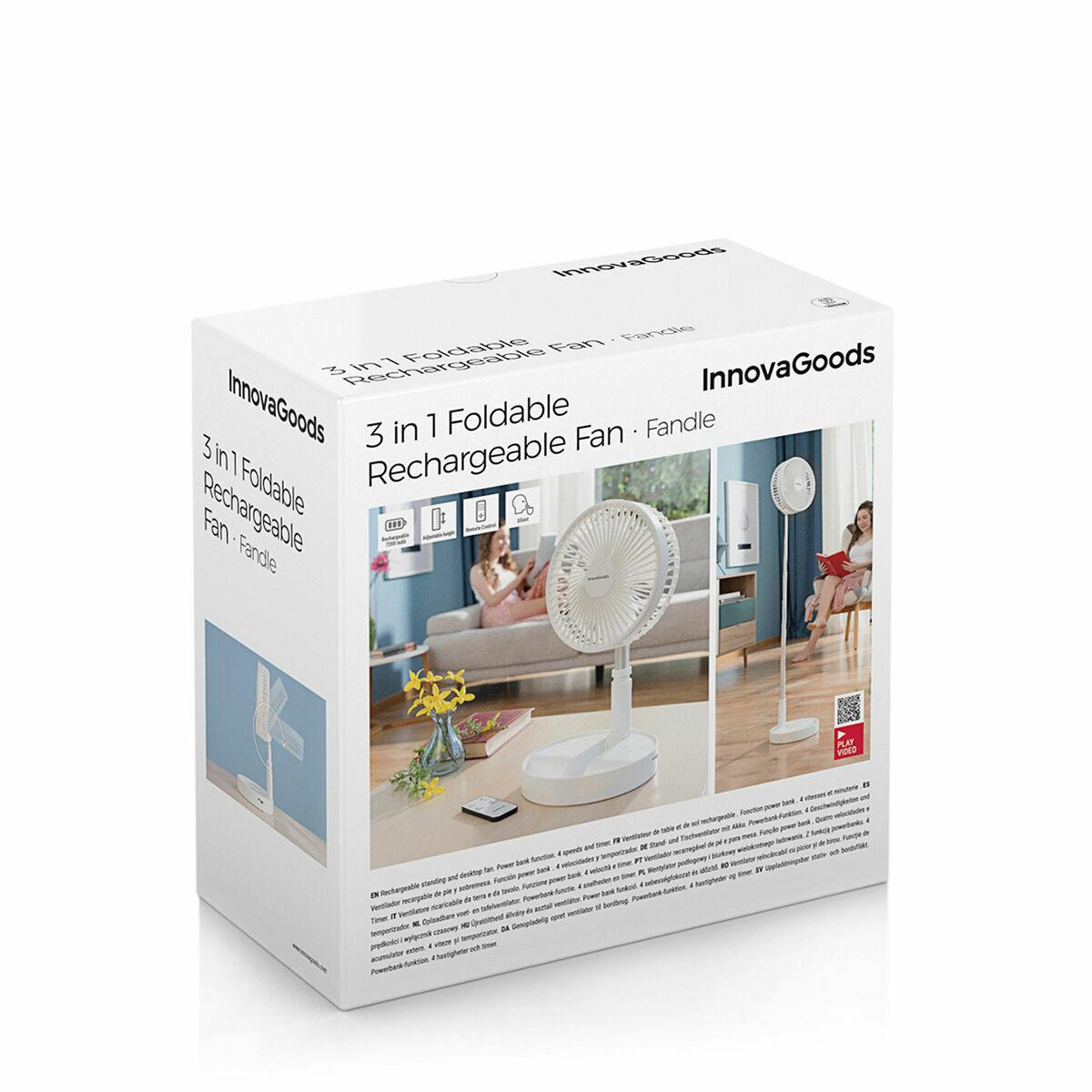 Ventilador Recargable Plegable 3 en 1 Fandle InnovaGoods Ø7,7 7200 mAh