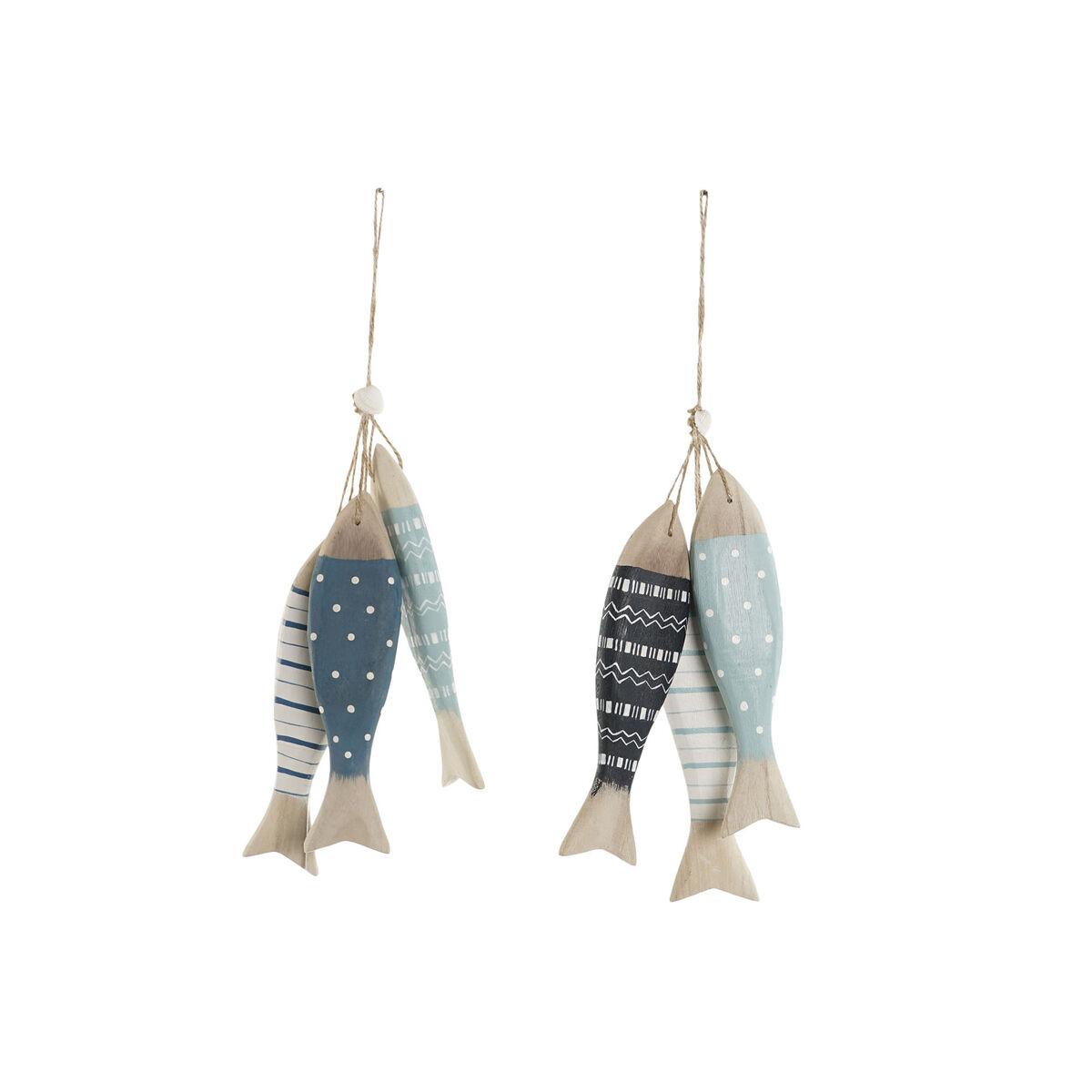 Decoración Colgante Home ESPRIT Azul Blanco Natural Peces 5 x 5 x 20 cm (2 Unidades)
