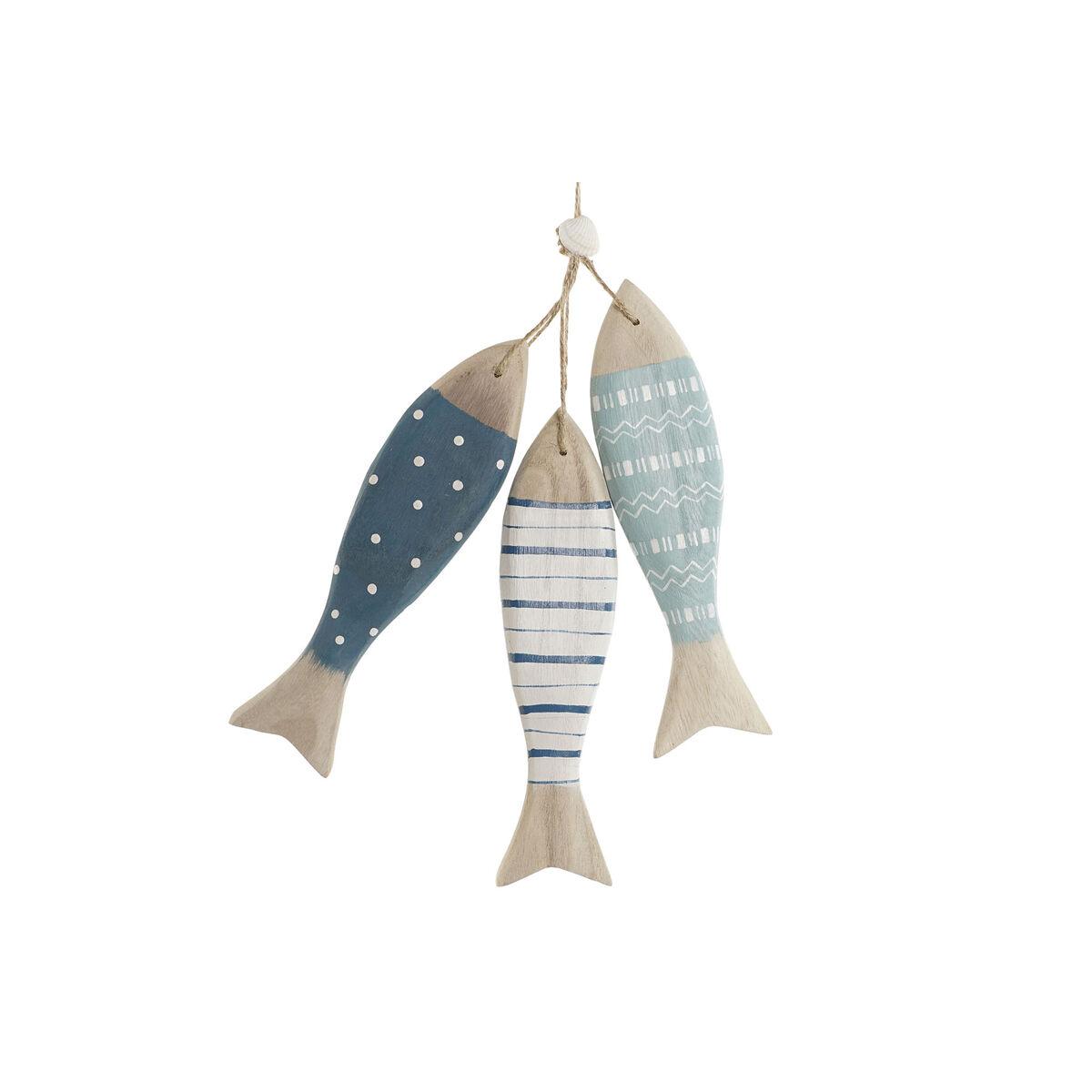 Decoración Colgante Home ESPRIT Azul Blanco Natural Peces 5 x 5 x 20 cm (2 Unidades)