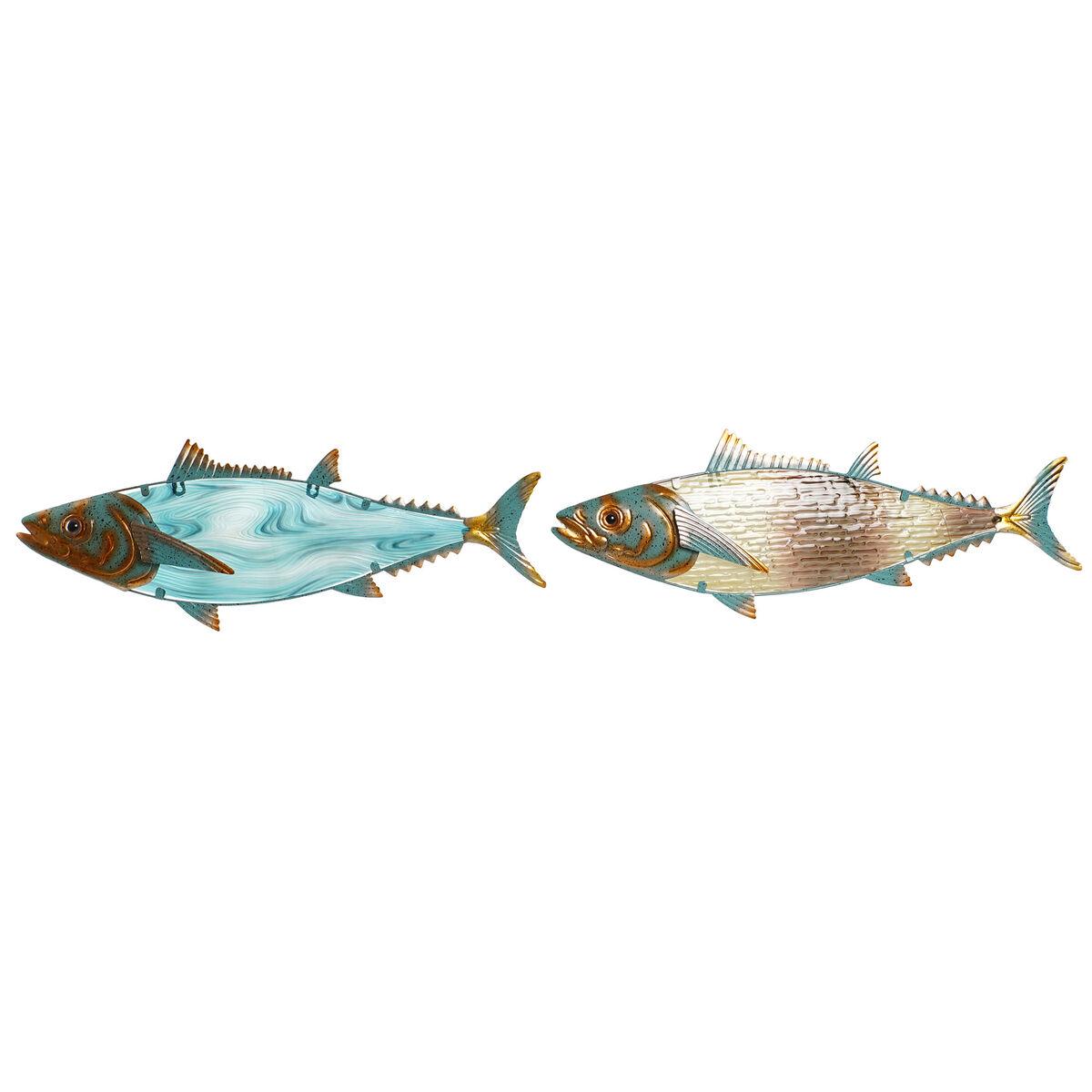 Decoración de Pared Home ESPRIT Azul Multicolor Dorado Pez Mediterráneo 70 x 4,5 x 25,5 cm (2 Unidades)